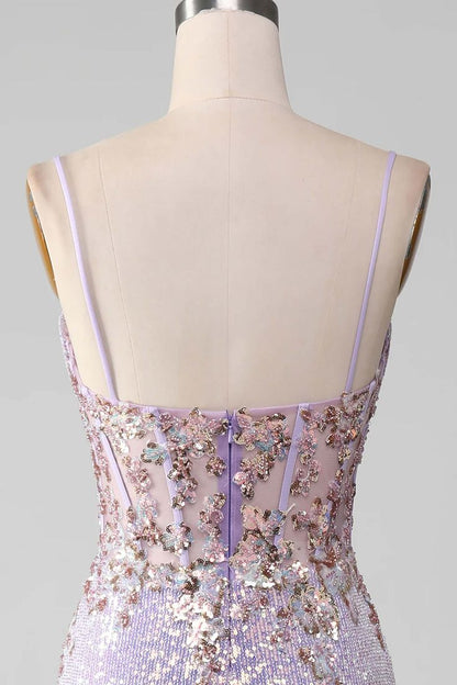 Women Spaghetti Straps Purple Prom Dress Mermaid Evening Gown with Slit Handmade Sparkle Party Dress Custom Formal Evening Dress