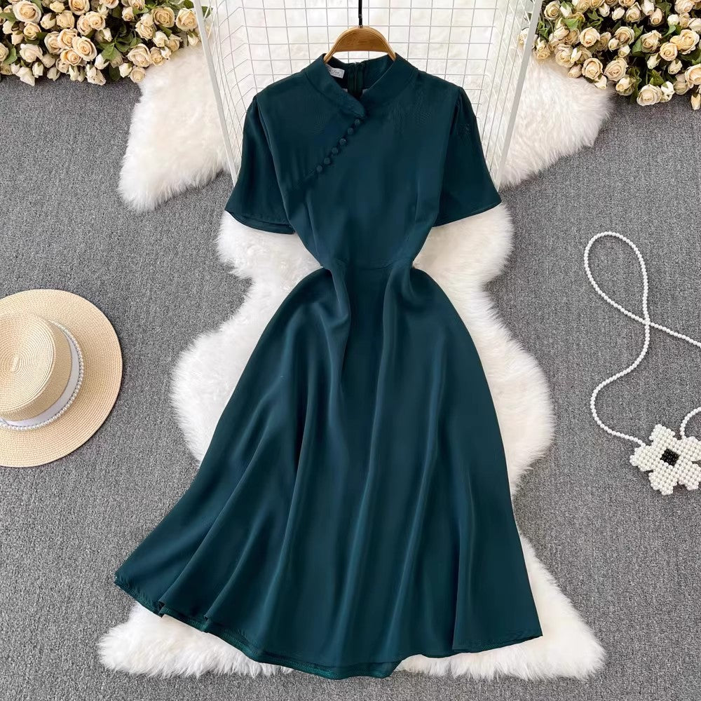 short-sleeved A-line dress elegant long skirt       S5043