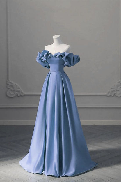 A-line Satin Off Shoulder Long Evening Dress, Long Formal Dress Party Dress      S5170