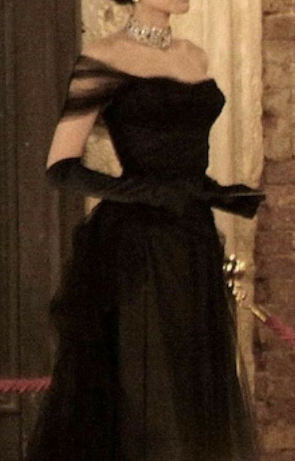 Vintage Ball Gown Black Birthday Party Dresses Off The Shoulder Prom Dresses
