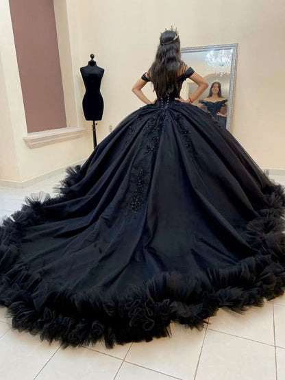 Princess Black Quinceanera Dresses Sixteen Birthday Party Gowns Ball Gowns