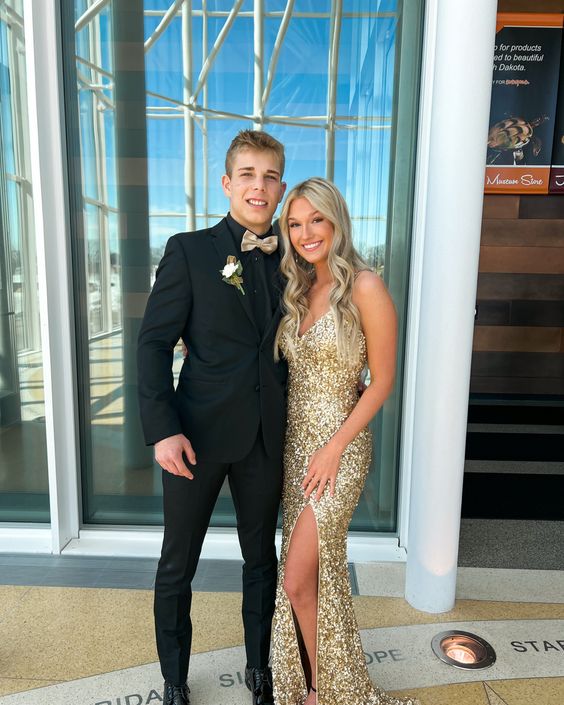 Gold Mermaid Prom Dresses Sequin Party Formal Gowns