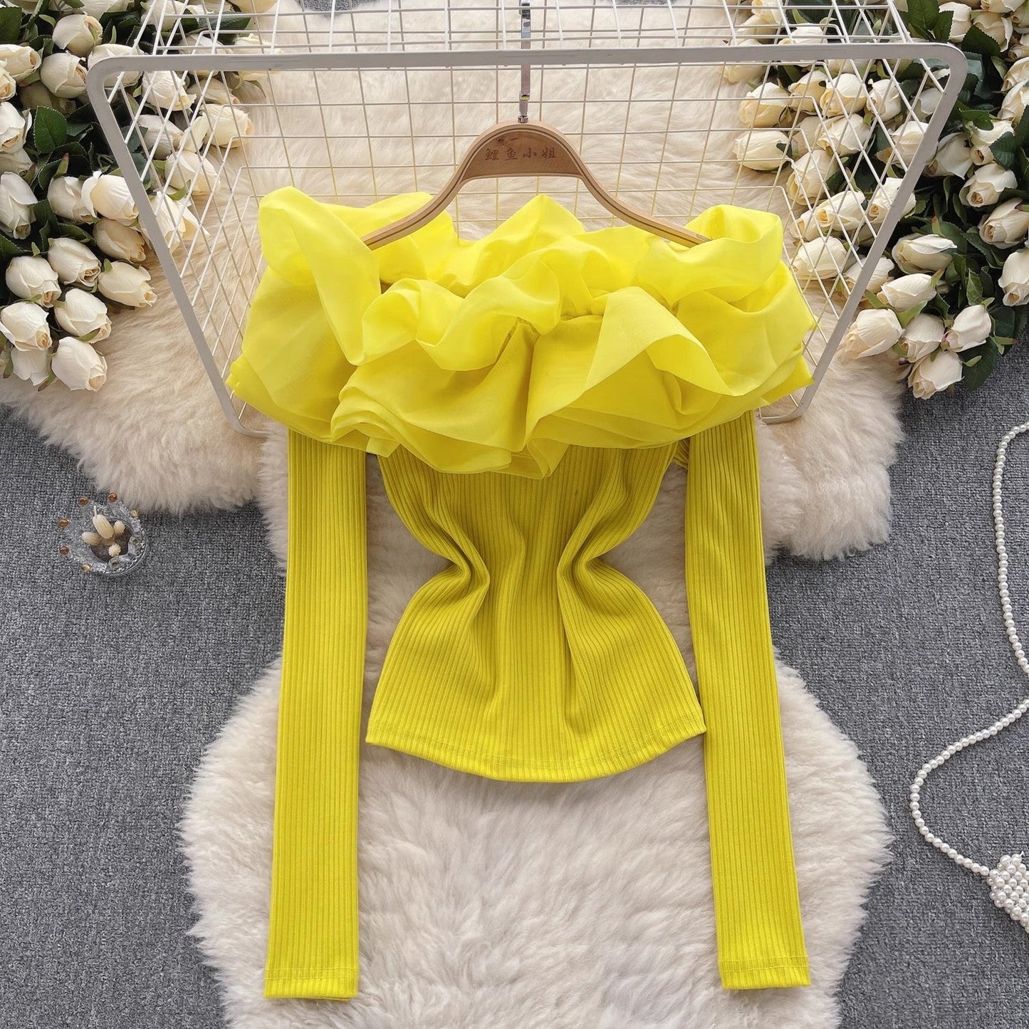 knitted long-sleeved T-shirt for women design top      S4605
