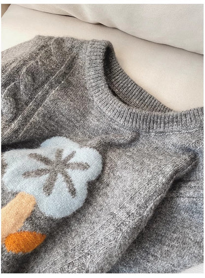 Retro floral sweater for women new soft round neck sweater trend    S4855