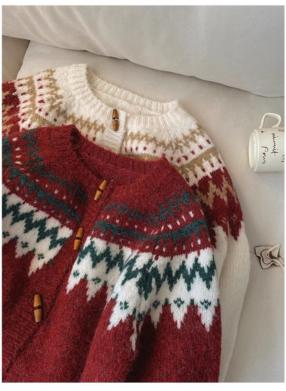 Christmas red sweater jacket for women long-sleeved knitted cardigan     S4791
