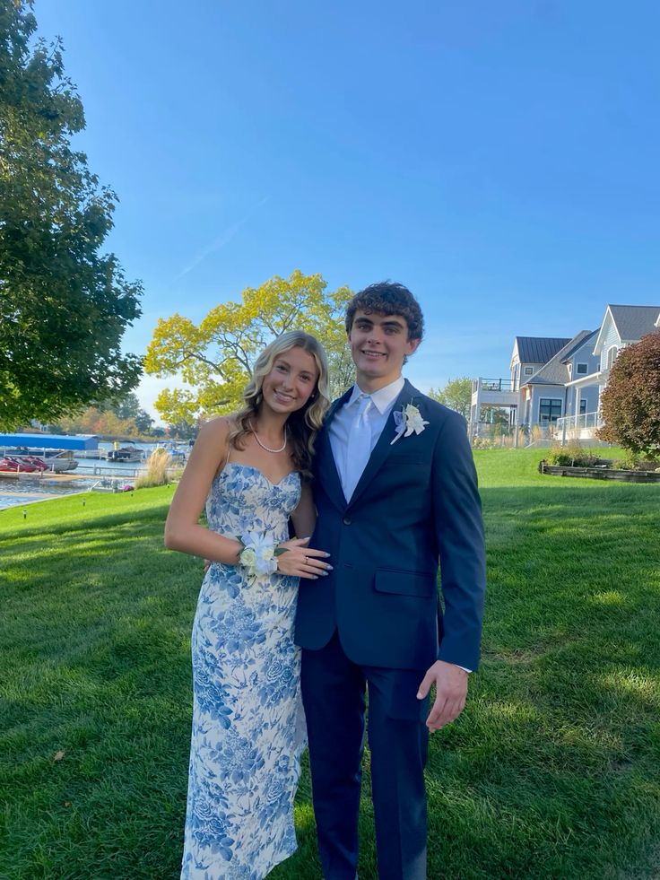 Spaghetti Straps Prom Dresses formal gowns Blue and White Prom Dress