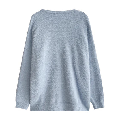 Winter casual blue knitted cardigan sweater jacket     S4738