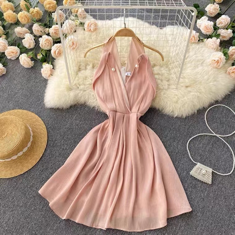Temperament Sexy Halter Backless Dress    S4949