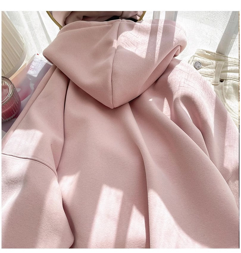 Sweet pink hooded sweatshirt for women embroidered top     S4933