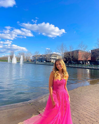 Sweetheart A-Line Long Party Prom Dress with Appliques And Split    fg4579
