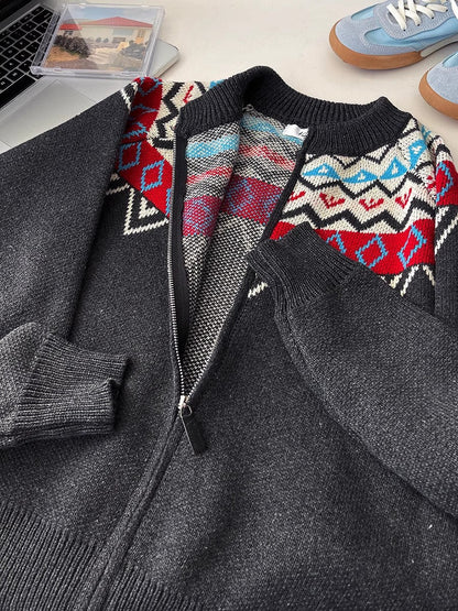 jacquard round neck long-sleeved sweater jacket + knitted skirt two-piece set     S4746