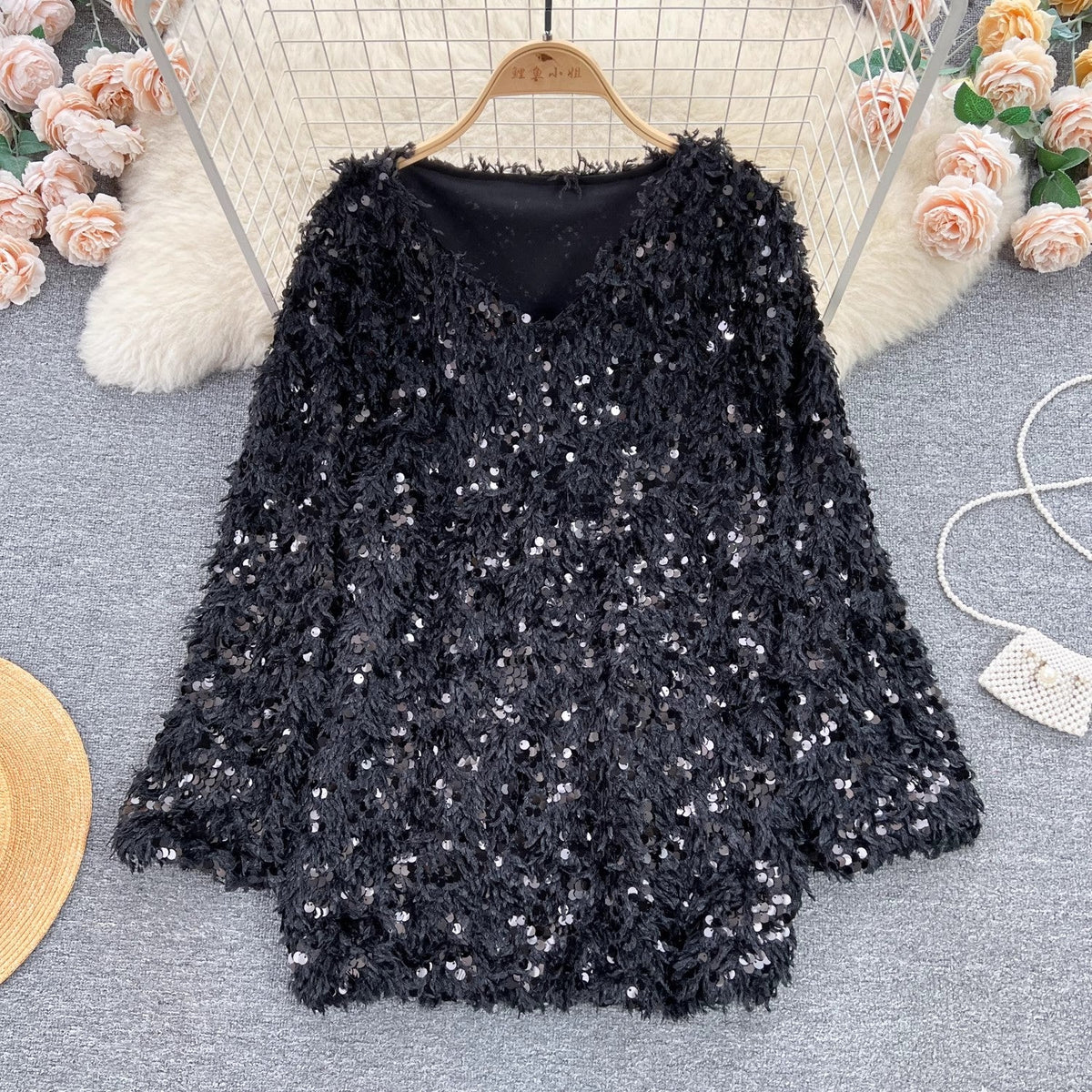 sequined loose fashionable top trend       S4664