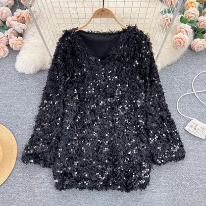sequined loose fashionable top trend       S4664