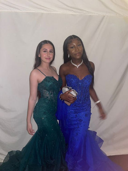 Green Mermaid Spaghetti Straps Prom Dress Green Evening Gown