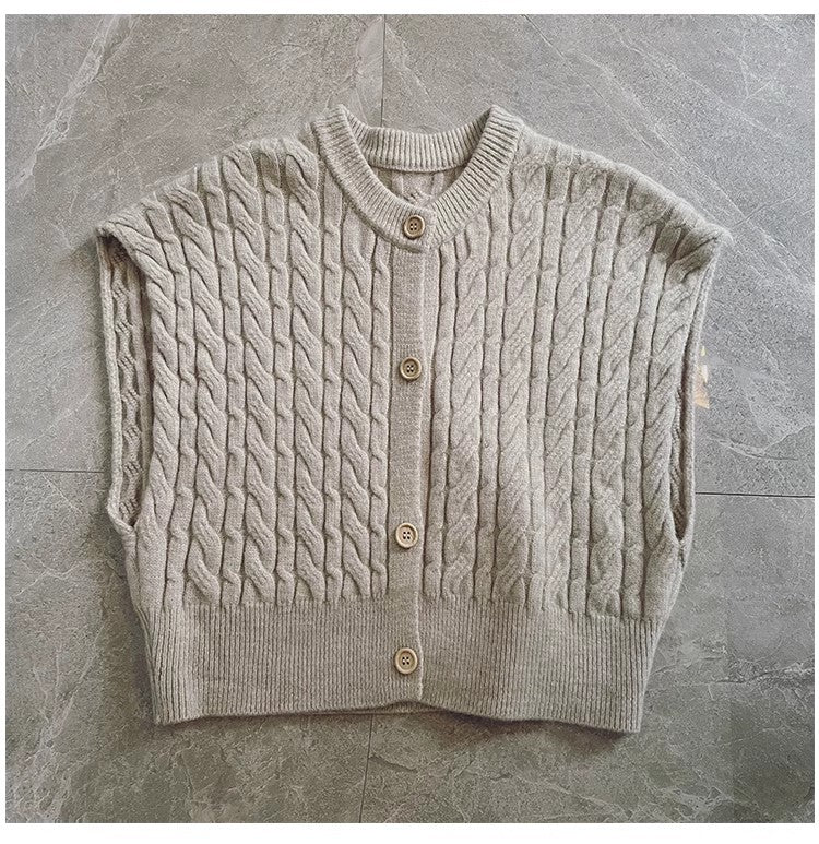 round neck knitted vest for women new retro sleeveless off-shoulder vest jacket    S5035