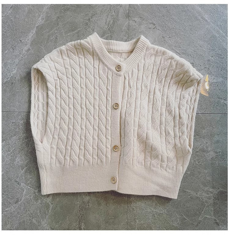 round neck knitted vest for women new retro sleeveless off-shoulder vest jacket    S5035