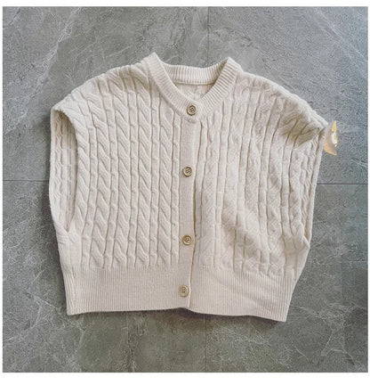 round neck knitted vest for women new retro sleeveless off-shoulder vest jacket    S5035