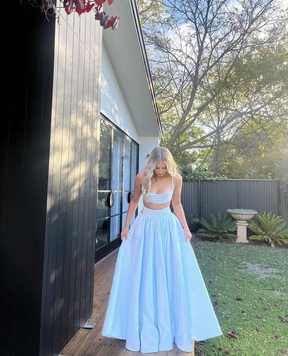 Light Blue Evening Gown Formal Evening Long Two Piece prom gown