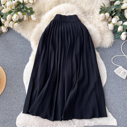 Knitted skirt for women mid-length skirt  pleated skirt    S4636