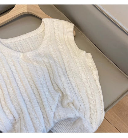 Solid Color Twist Sleeveless Knitted Vest Women's New Style Sweater Vest Trendy      S5033
