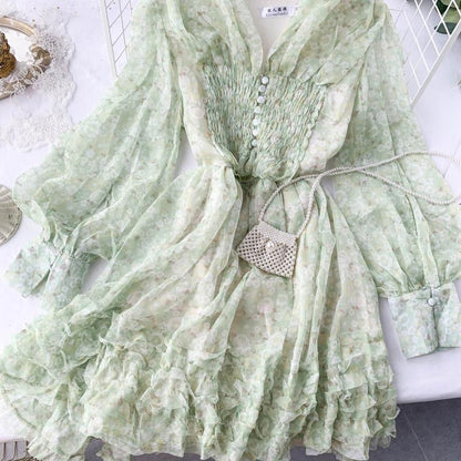 Chiffon Floral Dress,chic Sweet Dress    S4436