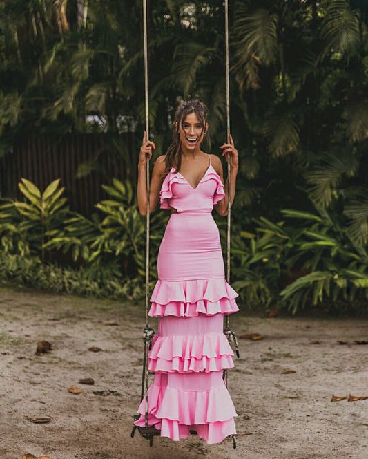 Pink long prom dress Evening Gown Party Dress