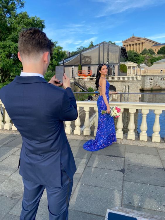 Royal Blue Sequin Mermaid Prom Dresses Evening Party Formal Gowns
