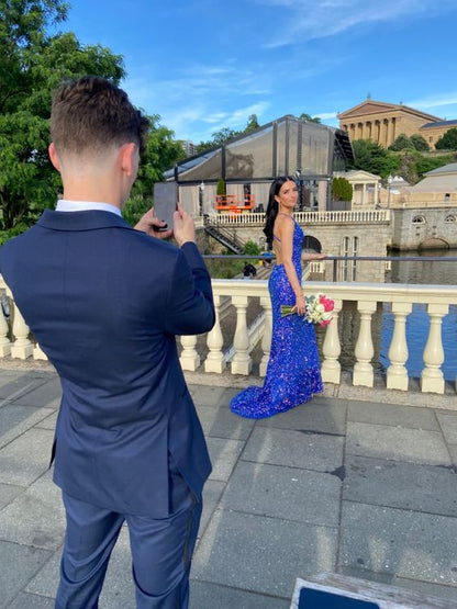 Royal Blue Sequin Mermaid Prom Dresses Evening Party Formal Gowns
