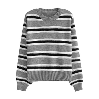 striped round neck long-sleeved sweater     S4773