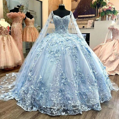 Blue A Line Tulle Ball Gown Prom Dresses Evening Gowns