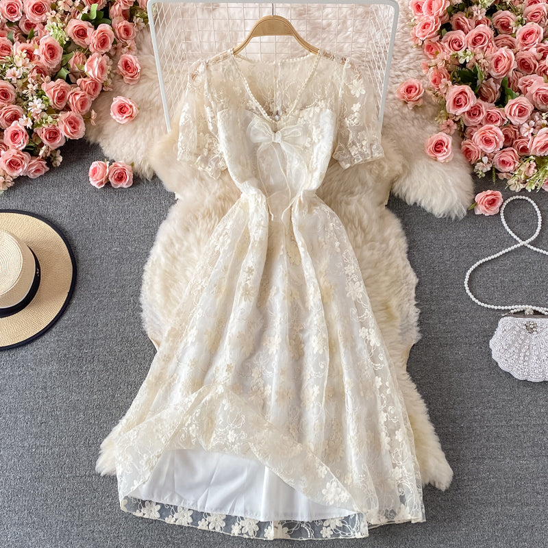 Cute Lace Short A Line Dress Fashion Dress      S4483