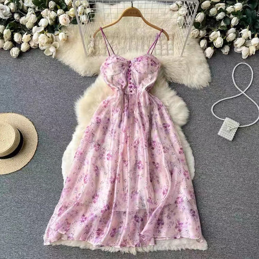 Floral Party Dress, Spaghetti Strap Chic Dress  S4441