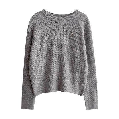 round neck sweater casual solid color sweater top    S4695