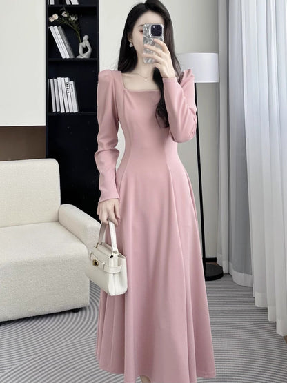 Red Dress Women's Square Neck Mid-Long  Skirt    S3467