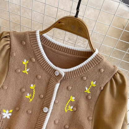 long-sleeved round neck embroidered knitted round neck mid-length a-line dress for women     S4339