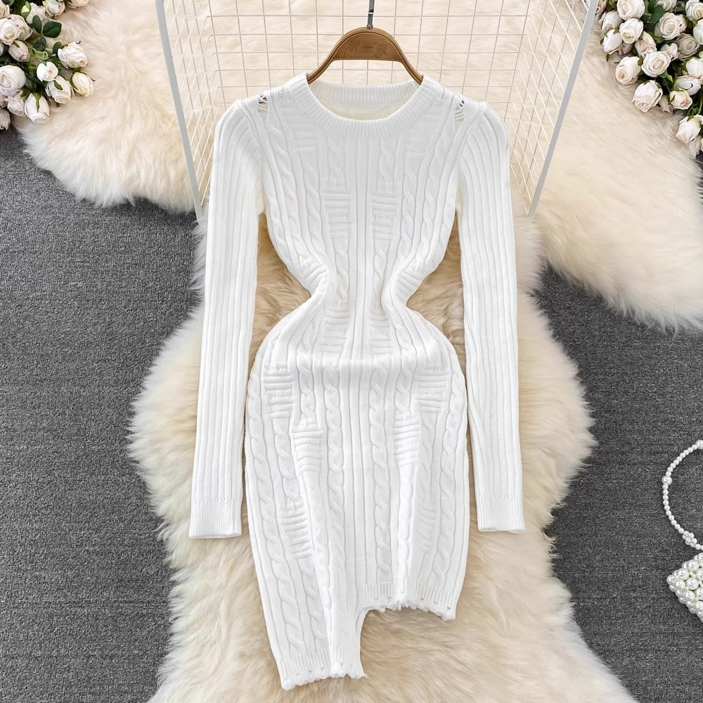 sweater dress round neck irregular knitted dress      S4421