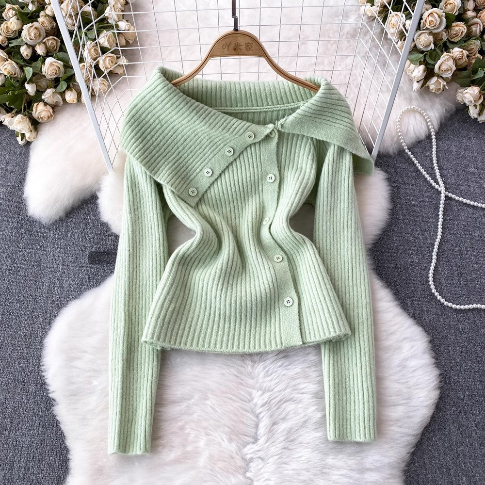 off-shoulder knitted jacket women's casual sweater      S4099