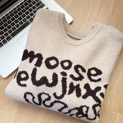 sweet and cute cartoon jacquard round neck sweater fashion knitted top     S4732