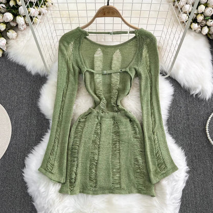 Sexy Round Neck Backless Long Sleeve Knitted Sweater Tops for Women      S4330