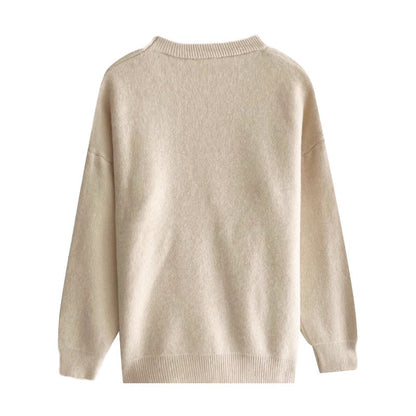 soft solid color casual round neck knitted sweater      S4687