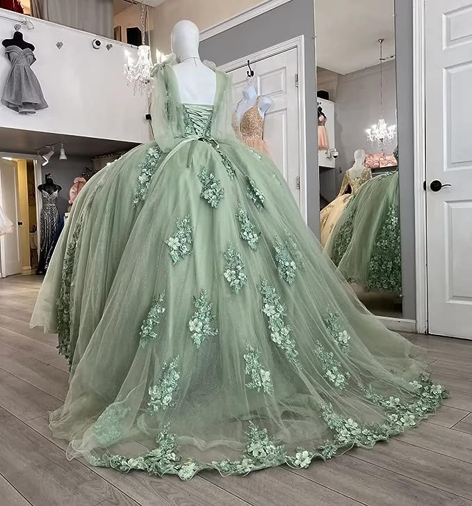 Women s Off Shoulder Quinceanera Dresses Ball Gown with Train Puffy Sweet 15 16 Dresses 3D Flowers Prom Dresses