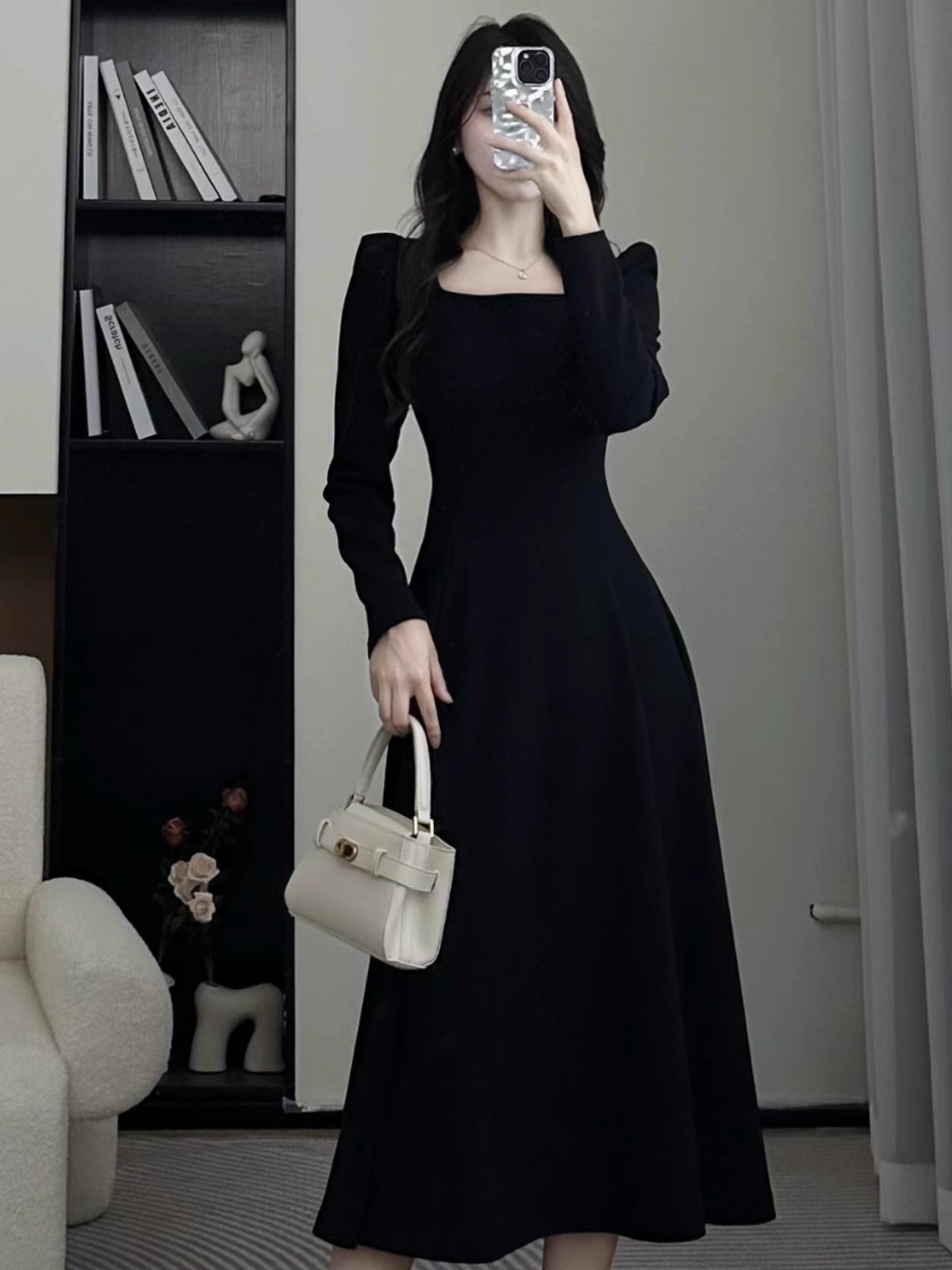 Red Dress Women's Square Neck Mid-Long  Skirt    S3467