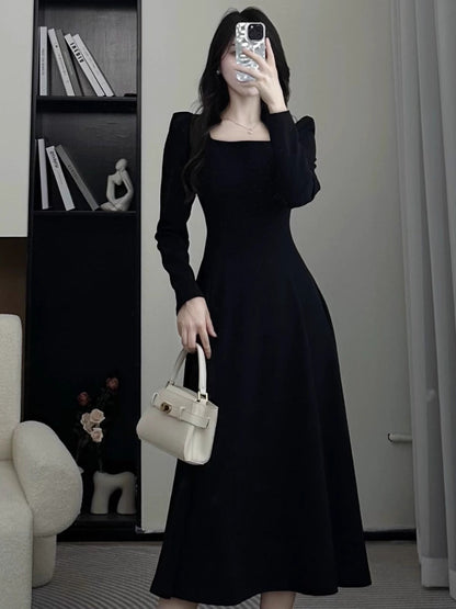 Red Dress Women's Square Neck Mid-Long  Skirt    S3467