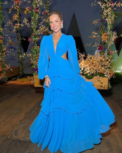 Long Sleeves Blue long prom dress,  evening dress      fg3293