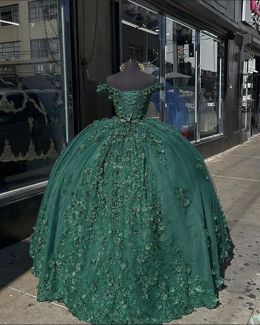 Drak Green Ball Gown Long Prom Dress