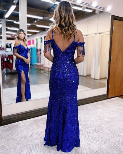 Spaghetti Straps Sequins Long Prom Dresses, Newest 2023 Evening Party Dresses, Mermaid Prom Dresses        S3733