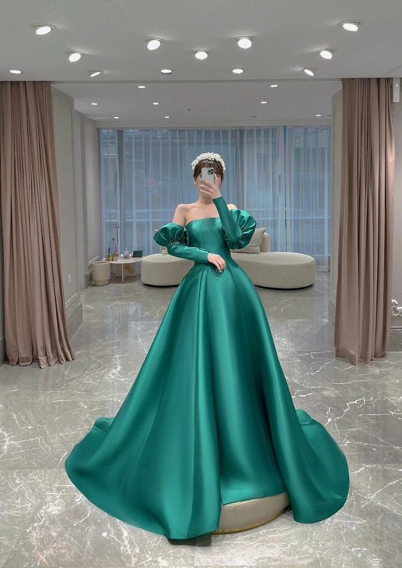 Satin Long Sleeves Prom Dress Party Dress Sweet 16 Quinceanera Gown