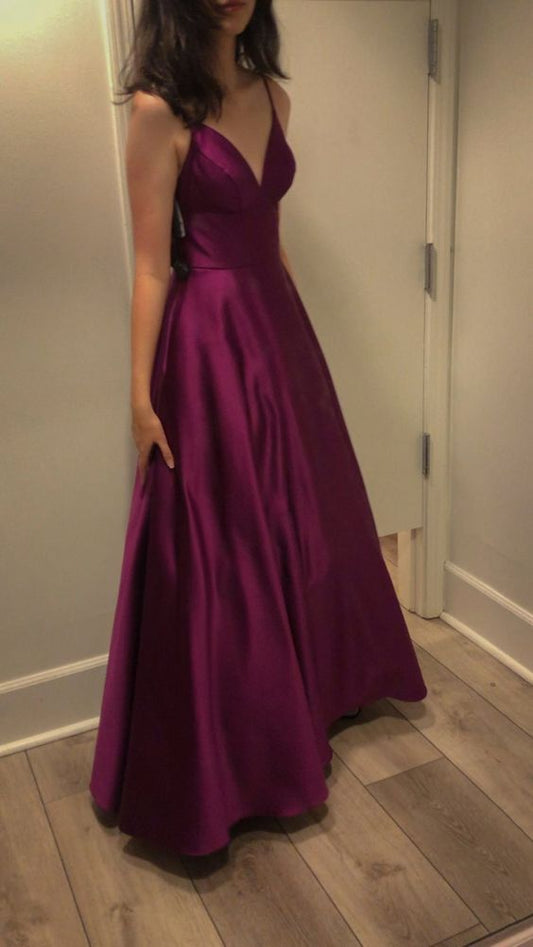 Satin Spaghetti Straps Elegant Long Evening Gown Women Sexy Prom Dresses