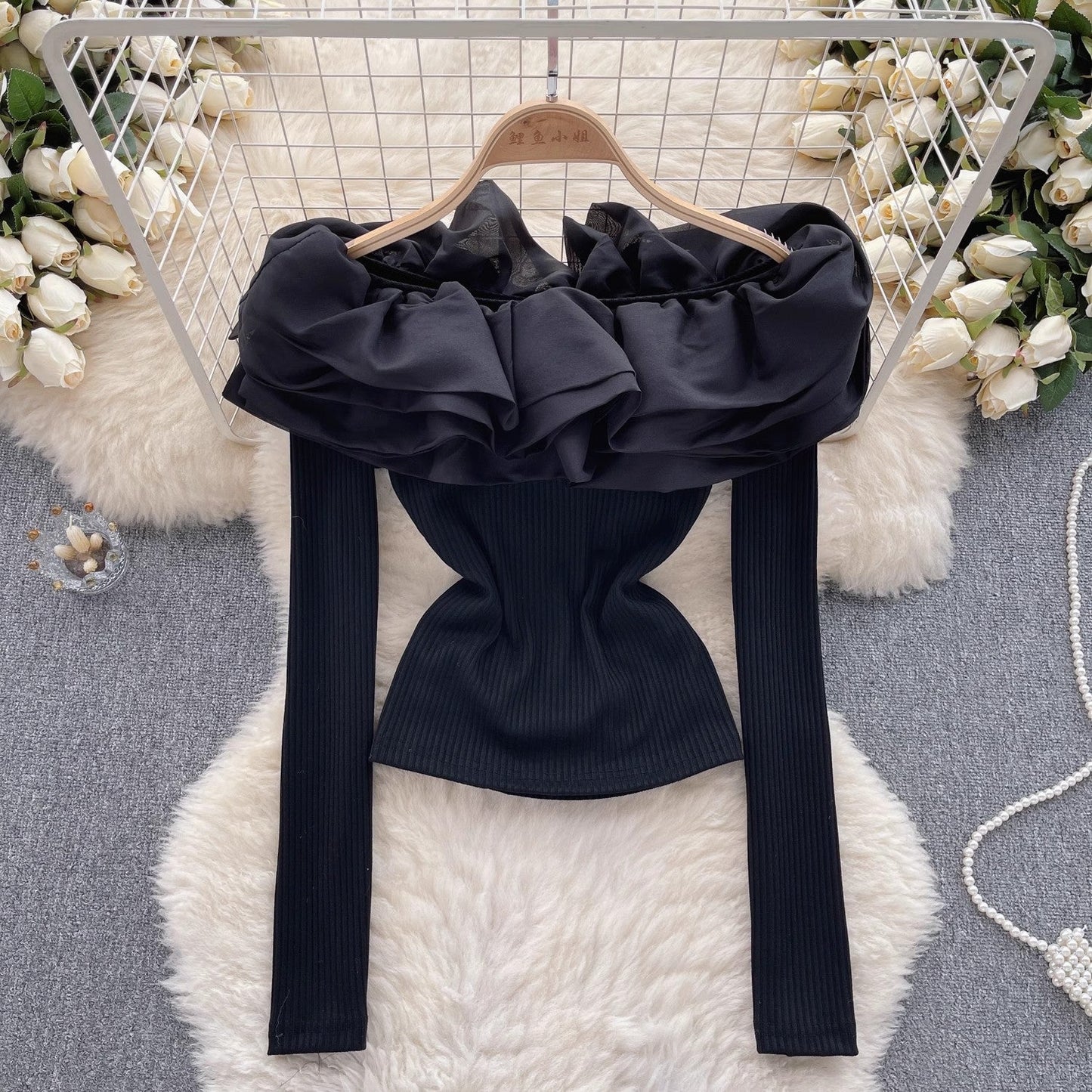knitted long-sleeved T-shirt for women design top      S4605