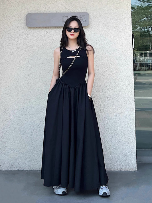 Black sleeveless dress for women black skirt      S3459